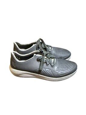 Crocs Mens Lightweight Gray Perforated Sneakers With Lace-Up Closure Size 10